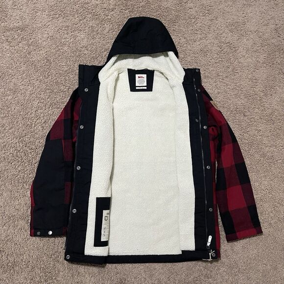 Fjallraven Jacket Mens XL Red Black Greenland Re-Wool Buffalo Plaid Lumberjack - Picture 7 of 12